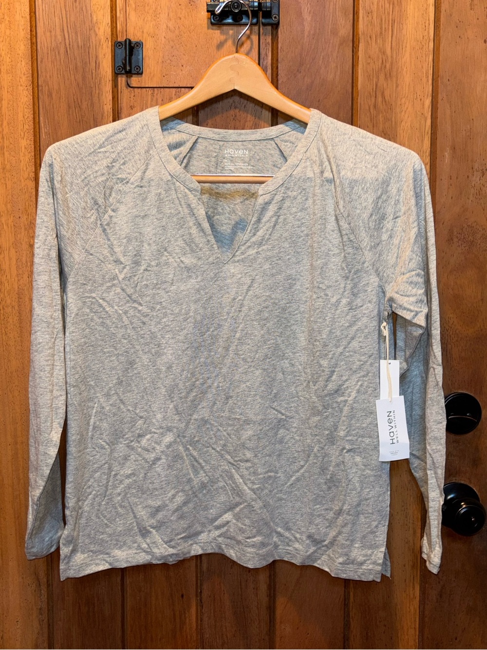 Haven Well Within Light Gray Long Sleeve V-Neck Lounge Top